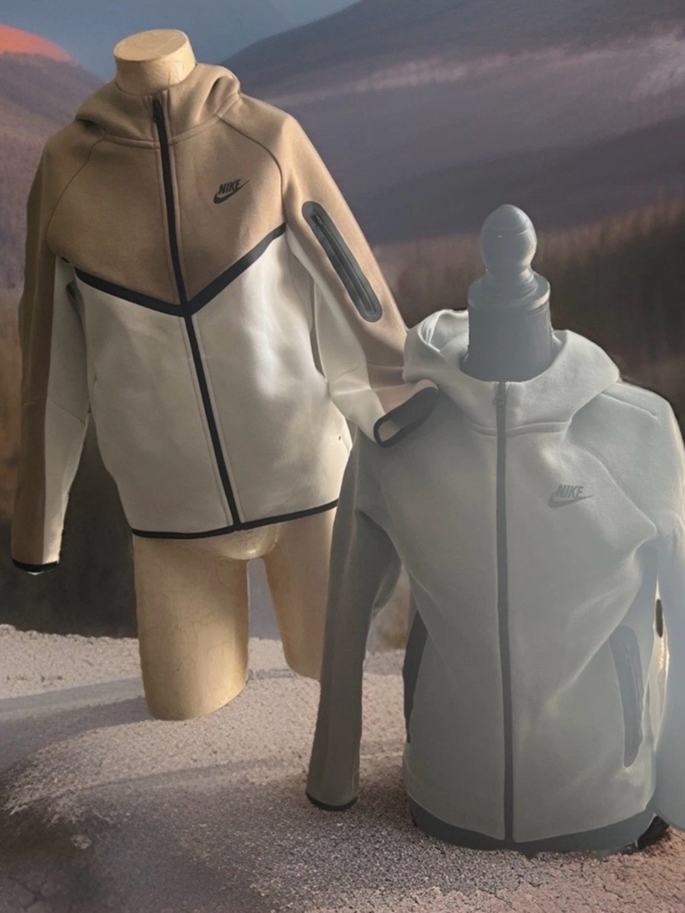 Nike Two-Tone Hooded Jacket in Beige and White